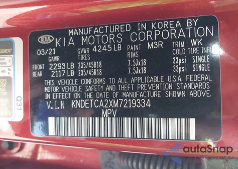 2021 Kia Seltos Sx Turbo z USA, uszkodzony, nr VIN KNDETCA2XM7219334